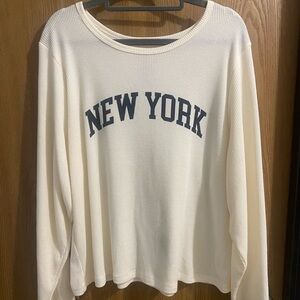 Pink Republic Cream Waffle Knit Long Sleeve Top with Navy 'NEW YORK' Print